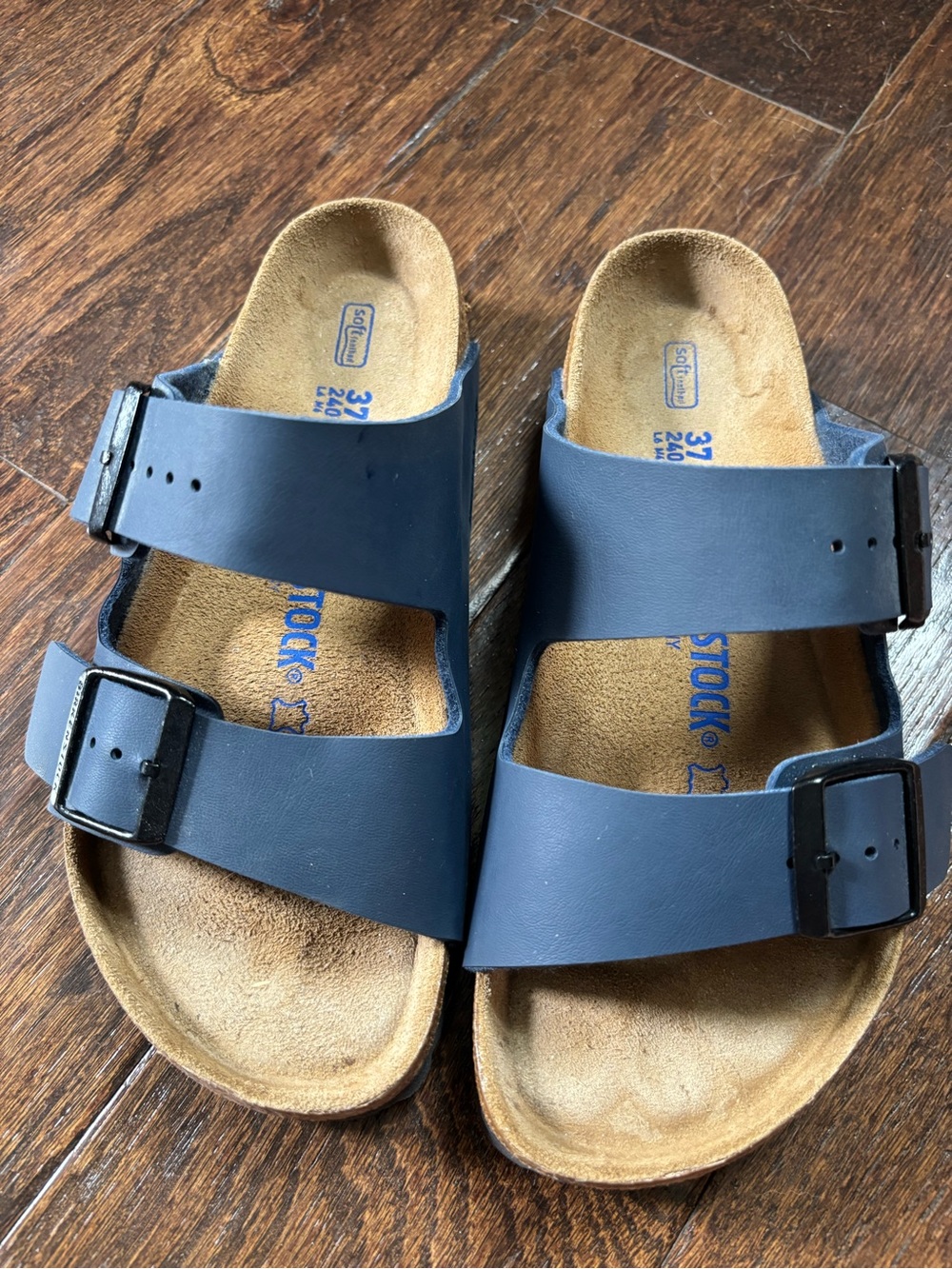 Birkenstock Two-Strap Slide Sandals in Dark Blue